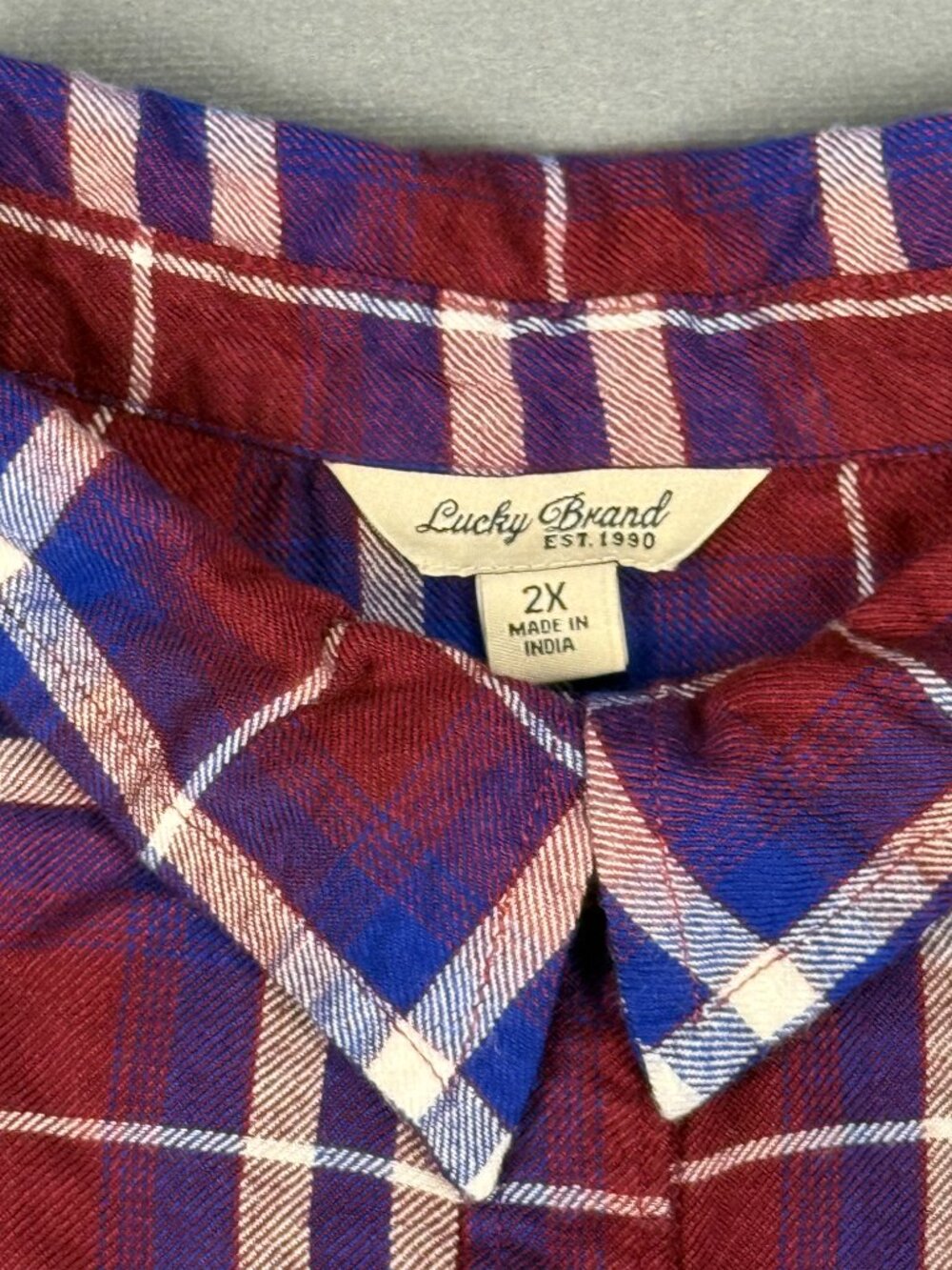 Lucky Brand Plaid Button Down Blouse Women’s 2X Red Blue Button Back - Picture 4 of 9